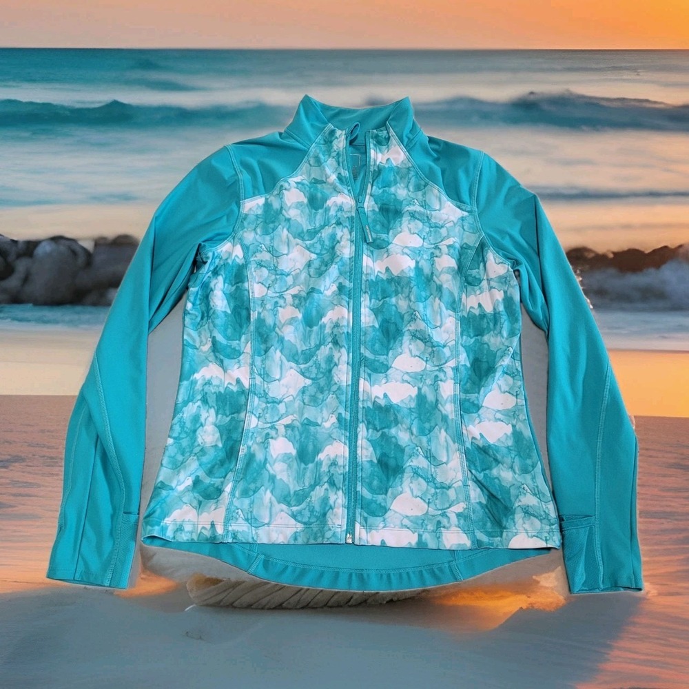Mondetta Jacket Womens L Teal Blue Running Athletic Yoga Performance Full Zip
